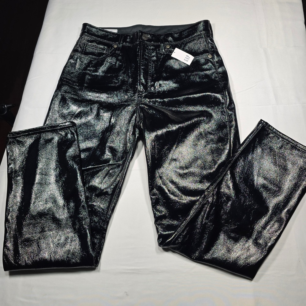 GAP Women's High Rise Faux Leather Patent Pants Black 28/6R Grunge NWT